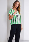 Naya Blurred Stripe V Neck Top, Green