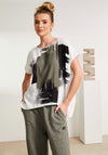 Naya Brush Stroke Print T Shirt, White and Green