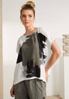 Naya Brush Stroke Print T Shirt, White and Green