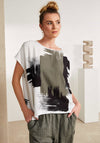 Naya Brush Stroke Print T Shirt, White and Green