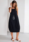 Naya Tulip Ribbed Shoulder Strap Dress, Black