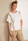 Naya Stripe Detail T-Shirt, White and Beige