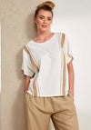 Naya Stripe Detail T-Shirt, White and Beige