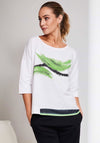 Naya Abstract Print Contrast Hem Top, White