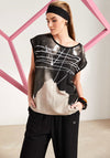 Naya Spray Print T Shirt, Beige and Black