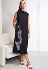 Naya Crinkle Shawl Collar Midi Dress, Black