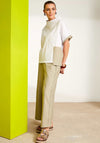 Naya High Neck Crinkle Top, White and Beige