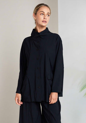 Naya Button Detail Dip Hem Jacket, Black