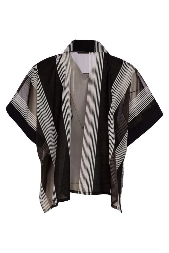 Naya Striped Organza Pocket Detail Shirt, Black