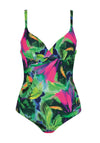 Naturana Tropical Print Padded Underwire Swimsuit, Green Multi