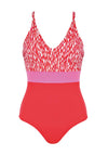 Naturana Printed Colour Block V Neck Swimsuit, Red
