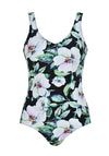 Naturana Floral Print Low Back Swimsuit, Black