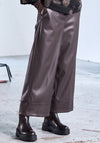 Naya Faux Leather Cropped Wide Leg Trousers, Brown