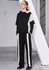 Naya Contrast Stripe Wide Leg Trousers, Black