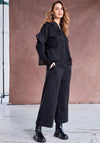 Naya Stretch Wide Cropped Trousers, Black