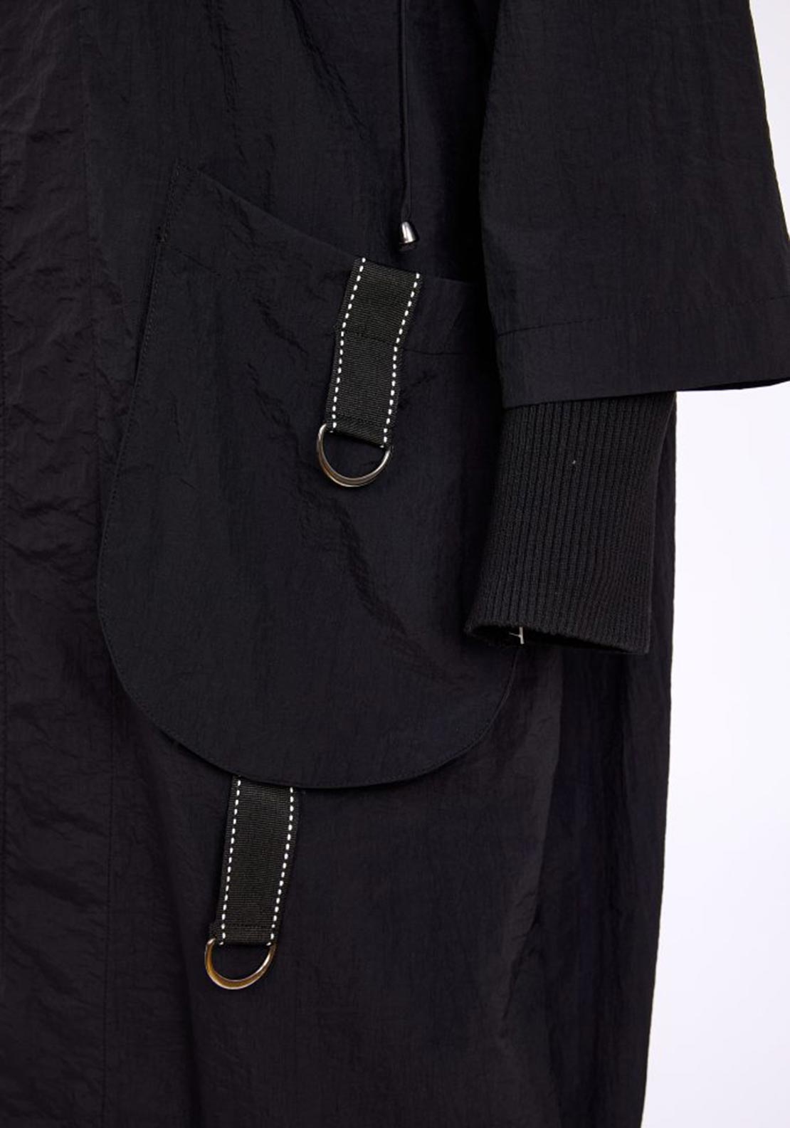 Naya Hooded With D-Ring Pocket Trimmed Coat, Black