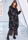 Naya Jacquard Hooded Long Coat, Black & Brown