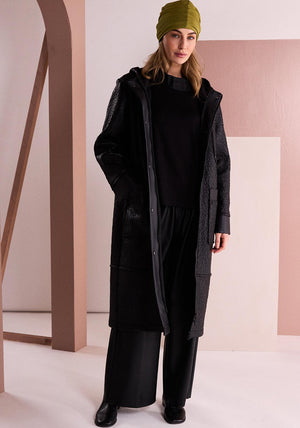 Naya Borg Hooded Longline Coat, Black