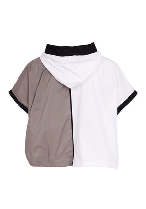 Naya Two Tone Hooded With Contrasting Panel Jacket, White and Beige