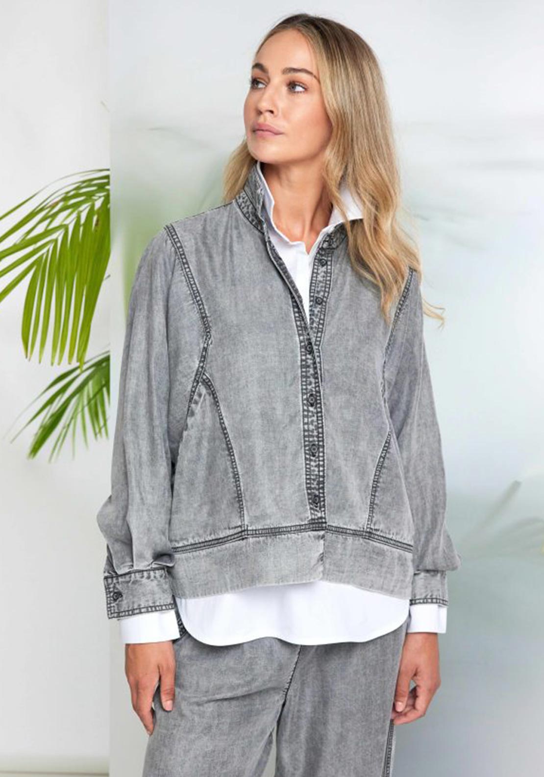 Naya Washed Effect Tencel With Button Closing Jacket, Grey