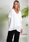 Naya V Neck Waffle Effect Knit Short Sleeve Top, White
