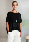 Naya Contrast Panel Short Sleeve Top, Black
