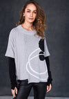 Naya Print Detail Knit Short Sleeve Top, Grey