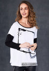 Naya Cube Print Contrast Sleeve Top, White