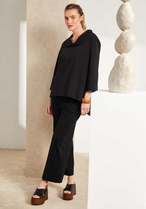 Naya Wide Leg Copped Leg Trousers, Black