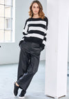 Naya Faux Leather Cropped Wide Leg Trousers, Black