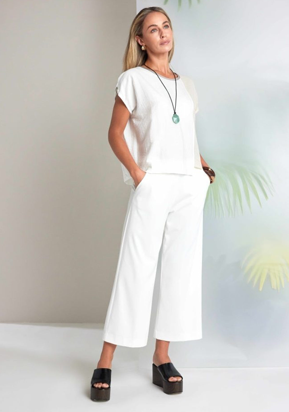 Naya Wide Leg Cropped Leg Trouser, Off White