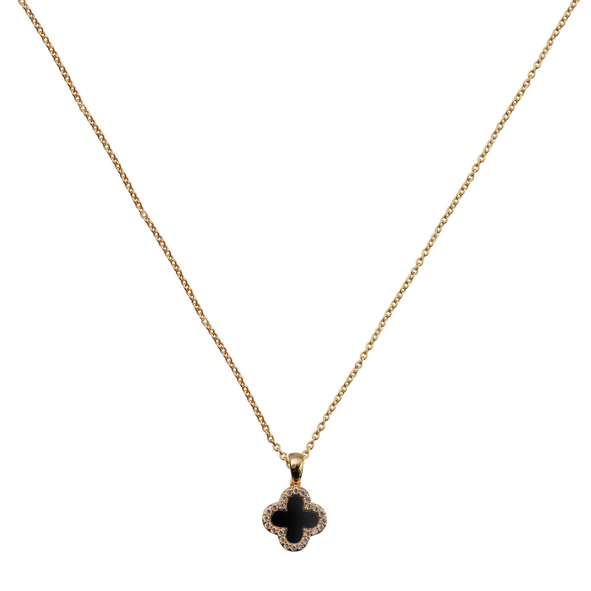 Newbridge Black Stone Clover Pendant Necklace, Gold