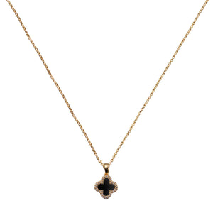 Newbridge Black Stone Clover Pendant Necklace, Gold