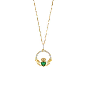 Newbridge Claddagh Pendant Necklace, Gold & Emerald Green