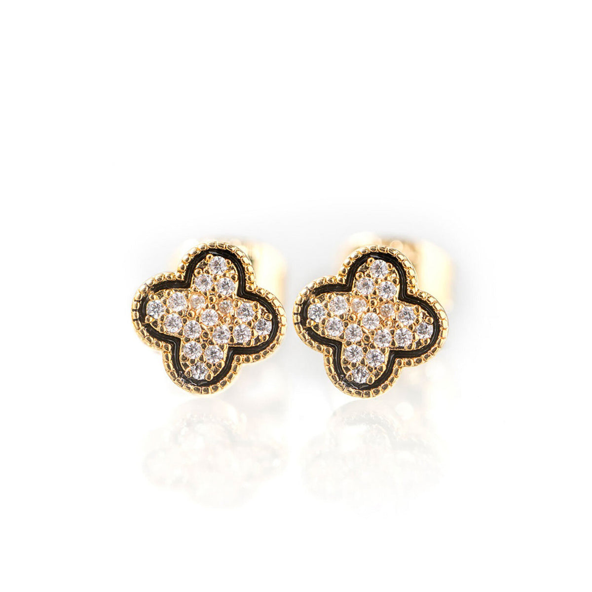 Newbridge CZ Clover Earrings, Gold