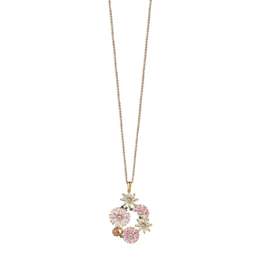 Newbridge Pink Green Floral Pendant Necklace, Gold McElhinneys