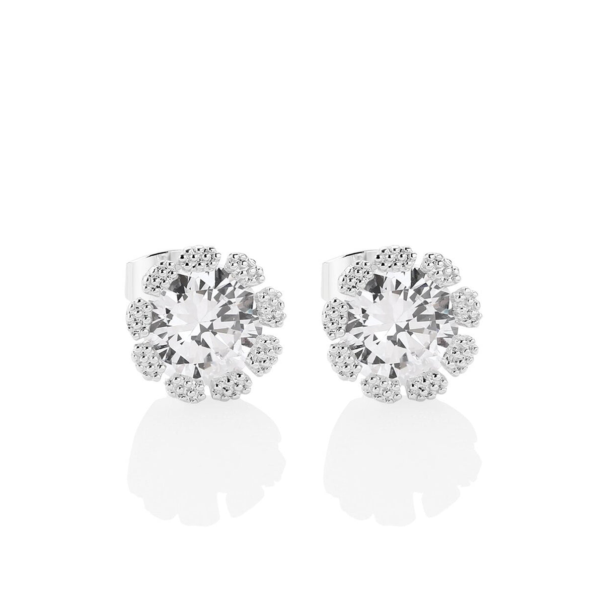 Newbridge Silverware Flower Earrings Clear Stones, Silver