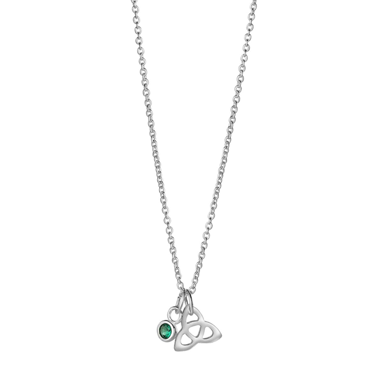Newbridge Trinity Knot & Green Stone Pendant Necklace, Silver
