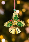Gold Plated Holly Bells Christmas Tree Decoration
