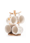 Newgrange Living Leaves Bone China Mug Set & Mug Tree (Set of 4)