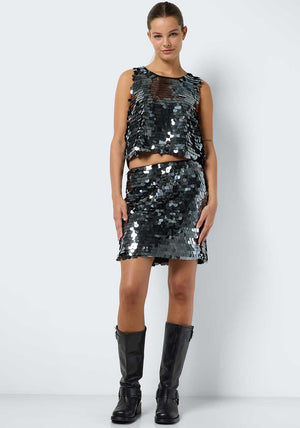 Noisy May Mille Disc Sequin Crop Top, Silver