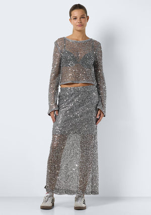 Noisy May Paila Net Cropped Bell Sleeve Top, Silver