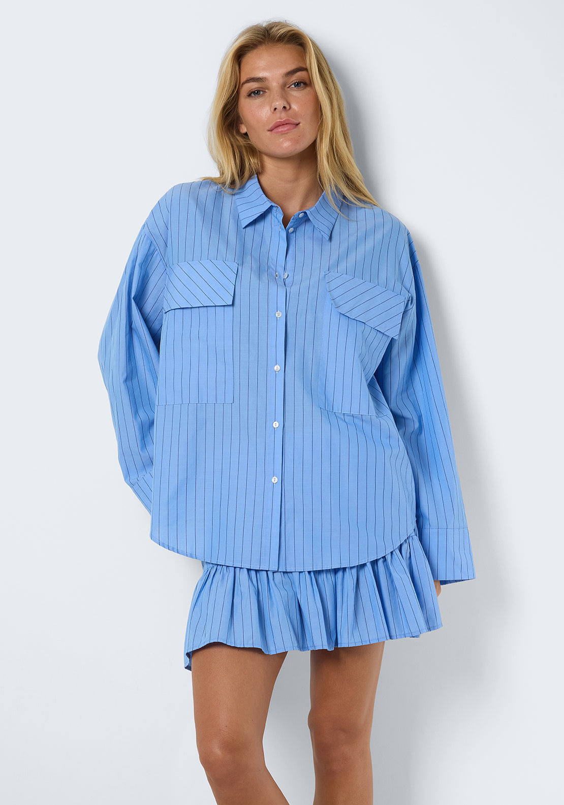 Noisy May Freja Pinstripe Shirt, Blue