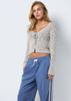 Noisy May Cassy Crop Knit Cardigan, Beige Melange
