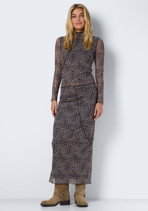 Noisy May Steffi Mesh Leopard Print Skirt, Beige