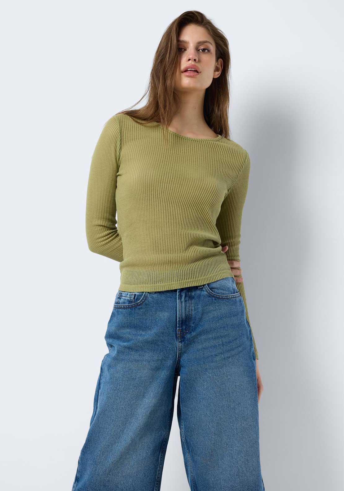 Noisy May Ray Sheer Ribbed Top, Sage