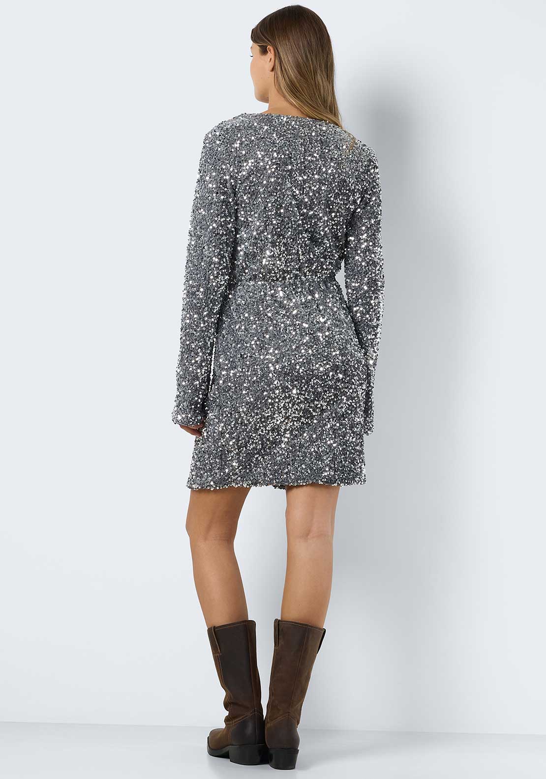 Noisy May Mia Sequin Wrap Mini Dress, Silver