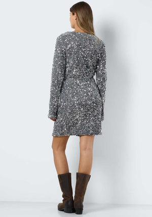 Noisy May Mia Sequin Wrap Mini Dress, Silver