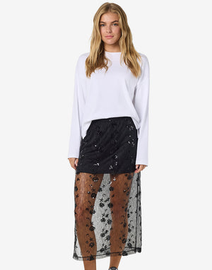 Noisy May Zigga Sheer Mesh Sequin Skirt, Black