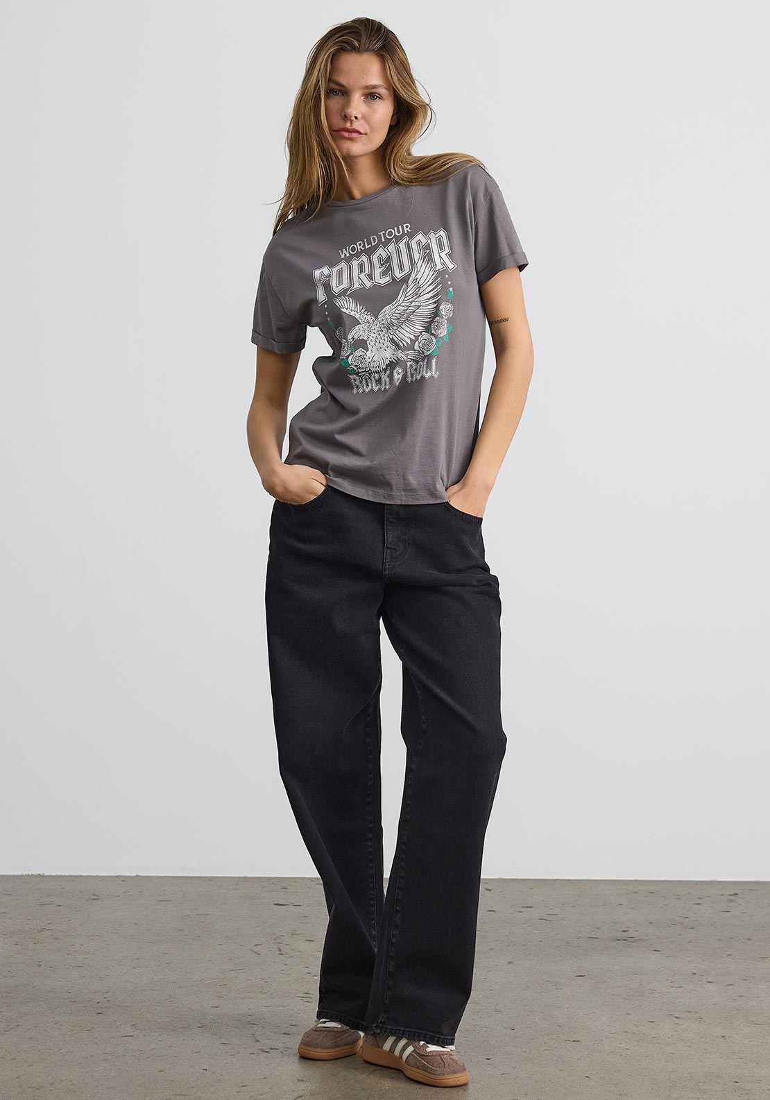 Noisy May Brandy Graphic Print T-Shirt, Grey